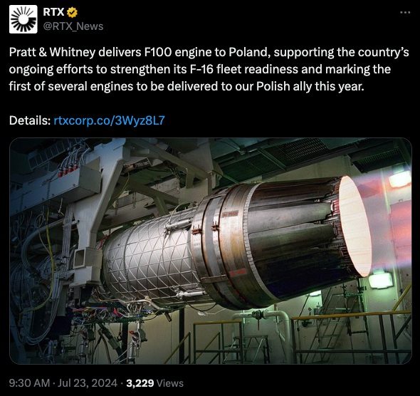 F100 engine Poland tweet